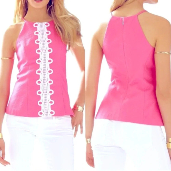 LILLY PULITZER ANNABELLE TOP IN HOTTY PINK - Picture 1 of 11